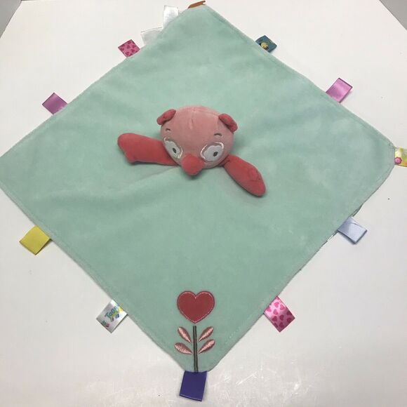 Taggies Pink Green Owl Baby Lovey Security Blanket Plush Bird Teal Hearts - Picture 4 of 11
